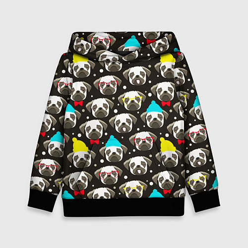 Детская толстовка Мопсы цветной паттерн / 3D-Черный – фото 1