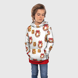 Толстовка-худи детская Много новогодних пончиков и подарков с бантиком и, цвет: 3D-красный — фото 2