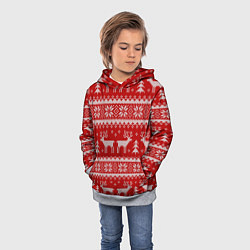 Толстовка-худи детская Вязаный зимний узор с оленями, цвет: 3D-меланж — фото 2