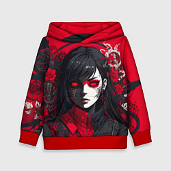 Толстовка-худи детская Девушка в стиле аниме в куртке на красном фоне, цвет: 3D-красный