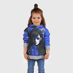 Толстовка-худи детская Девушка в стиле аниме в куртке на голубом фоне, цвет: 3D-меланж — фото 2
