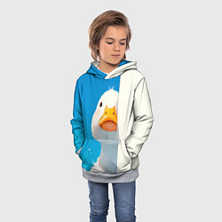 Толстовка-худи детская Белый гусь выглядывает из-за угла, цвет: 3D-меланж — фото 2