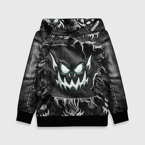 Детская толстовка Облик монстра на пэчворк джинсах / 3D-Черный – фото 1