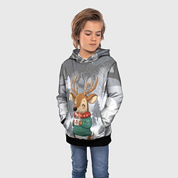 Толстовка-худи детская Олень с кофе в лесу, цвет: 3D-черный — фото 2