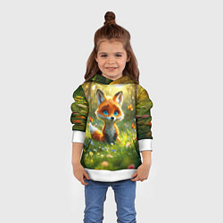 Толстовка-худи детская Рыжая лисичка и бабочки, цвет: 3D-белый — фото 2