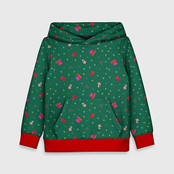 Детская толстовка Новогодний паттерн с милыми вещами на зеленом фоне