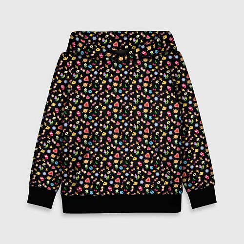 Детская толстовка Паттерн хиппи значки на черном фоне / 3D-Черный – фото 1