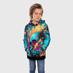 Толстовка-худи детская Абстракция с черепом - нейроарт, цвет: 3D-черный — фото 2