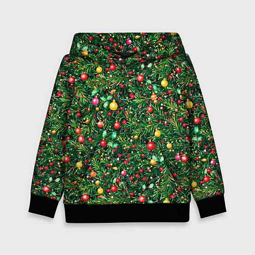 Детская толстовка Разноцветные шары на ёлке / 3D-Черный – фото 1