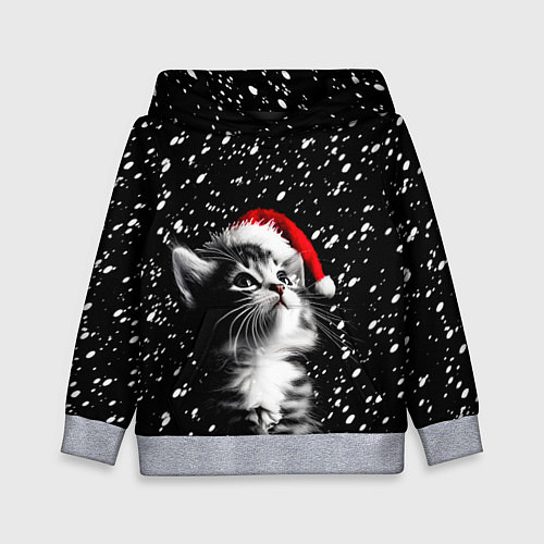 Детская толстовка Милый котенок - первый снег / 3D-Меланж – фото 1