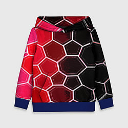 Толстовка-худи детская Белые шестиугольники на чёрно-красном фоне, цвет: 3D-синий