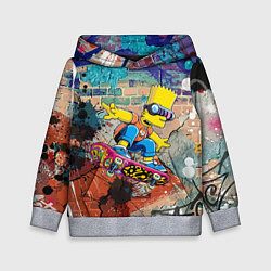 Толстовка-худи детская Bart Simpson on a skateboard - graffiti, цвет: 3D-меланж