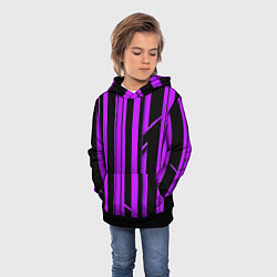 Толстовка-худи детская Толстые фиолетовые полосы на чёрном фоне, цвет: 3D-черный — фото 2