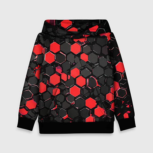 Детская толстовка Красно-серые шестиугольники на чёрном фоне / 3D-Черный – фото 1