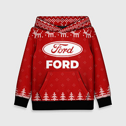 Толстовка-худи детская Новогодний Ford с оленями, цвет: 3D-черный