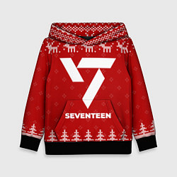 Толстовка-худи детская Новогодний Seventeen с оленями, цвет: 3D-черный