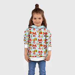 Толстовка-худи детская Новогодний паттерн с Сантой и подарками, цвет: 3D-белый — фото 2