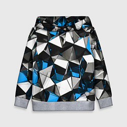 Толстовка-худи детская Сине-белые рельефные треугольники на чёрном фоне, цвет: 3D-меланж