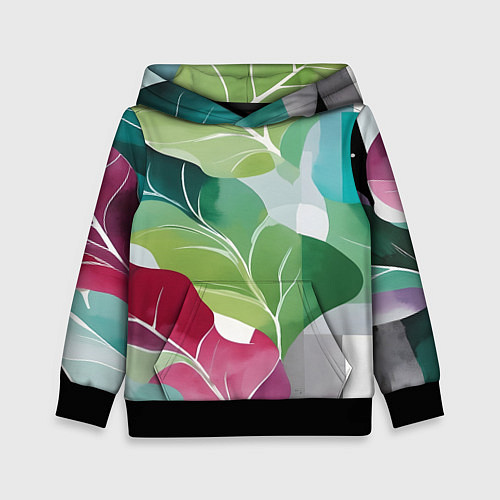 Детская толстовка Акварельные листья и полоски / 3D-Черный – фото 1