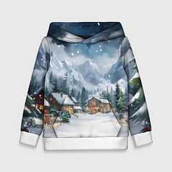 Детская толстовка Новый год - домики в горах