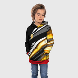 Толстовка-худи детская Герб России - Жёлтое свечение, цвет: 3D-красный — фото 2