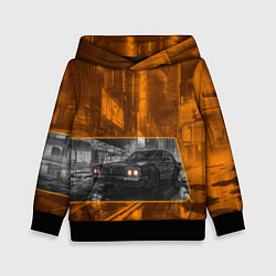 Толстовка-худи детская Авто с оранжевыми фарами, цвет: 3D-черный