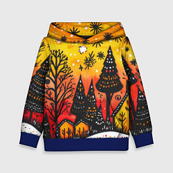 Детская толстовка Елочки на фоне оранжевого неба