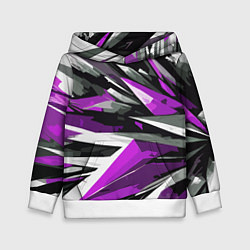 Толстовка-худи детская Чёрно-фиолетово-белая абстракция, цвет: 3D-белый