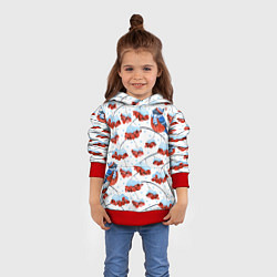 Толстовка-худи детская Снегири в шапочках на рябине, цвет: 3D-красный — фото 2