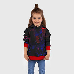Толстовка-худи детская Красно-синие точки и линии на чёрном фоне, цвет: 3D-красный — фото 2