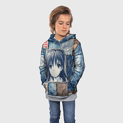 Толстовка-худи детская Героиня аниме на пэчворк, цвет: 3D-меланж — фото 2