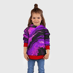 Толстовка-худи детская Фиолетовые брызги на чёрном фоне, цвет: 3D-красный — фото 2
