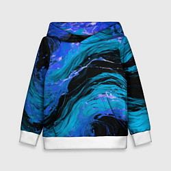 Толстовка-худи детская Синие брызги на чёрном фоне, цвет: 3D-белый