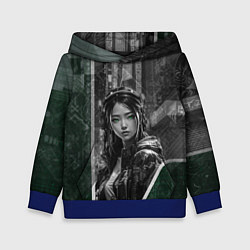 Толстовка-худи детская Азиатская девушка с зелёными глазами, цвет: 3D-синий