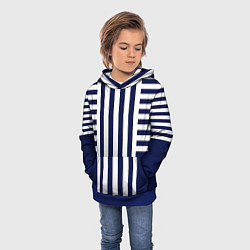 Толстовка-худи детская Бело синий комбинированный полосатый узор, цвет: 3D-синий — фото 2