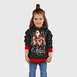 Толстовка-худи детская Санта Клаус на упряжке с оленями, цвет: 3D-красный — фото 2