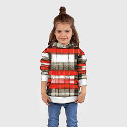 Толстовка-худи детская Чёрные полосы на красно-белом фоне, цвет: 3D-белый — фото 2