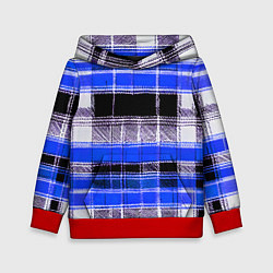 Толстовка-худи детская Белые полосы на чёрно-синем фоне, цвет: 3D-красный