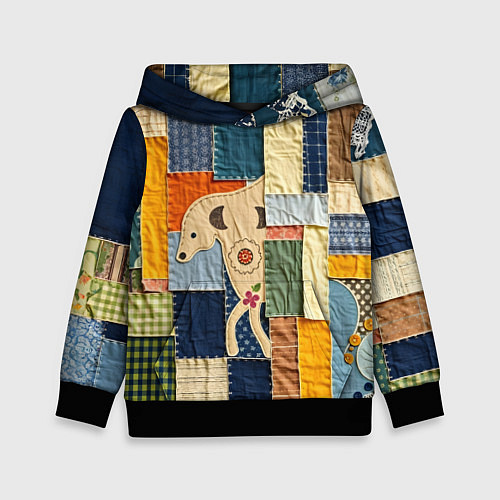 Детская толстовка Пэчворк с собакой / 3D-Черный – фото 1