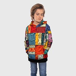 Толстовка-худи детская Пэчворк из ярких тканей, цвет: 3D-черный — фото 2