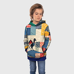 Толстовка-худи детская Пэчворк с фантастической птицей, цвет: 3D-синий — фото 2