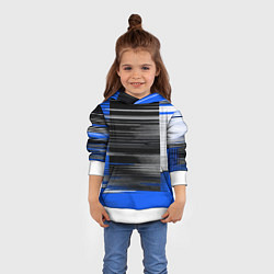 Толстовка-худи детская Белые вертикальные полосы на чёрно-синем фоне, цвет: 3D-белый — фото 2