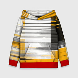 Толстовка-худи детская Чёрные вертикальные полосы на жёлто-белом фоне, цвет: 3D-красный