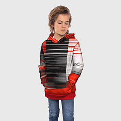 Толстовка-худи детская Белые вертикальные полосы на чёрно-красном фоне, цвет: 3D-красный — фото 2