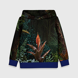 Толстовка-худи детская Объемные растения, цвет: 3D-синий