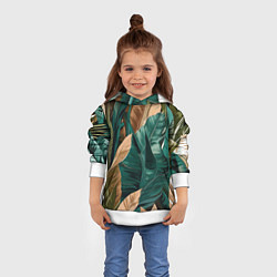 Толстовка-худи детская Крупные листья в тропиках, цвет: 3D-белый — фото 2