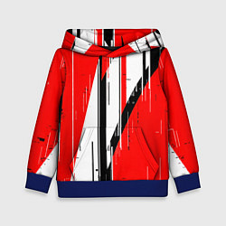 Толстовка-худи детская Чёрно-белые вертикальные полосы на красном фоне, цвет: 3D-синий