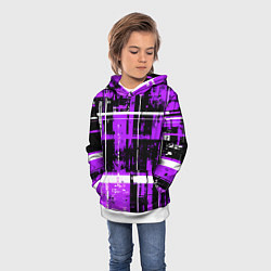 Толстовка-худи детская Фиолетово-белый гранж на чёрном фоне, цвет: 3D-белый — фото 2