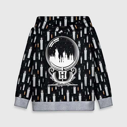 Детская толстовка Гарри Поттер - Шар и свечи black and white / 3D-Меланж – фото 1