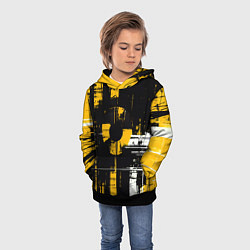 Толстовка-худи детская Жёлто-белый гранж на чёрном фоне, цвет: 3D-черный — фото 2